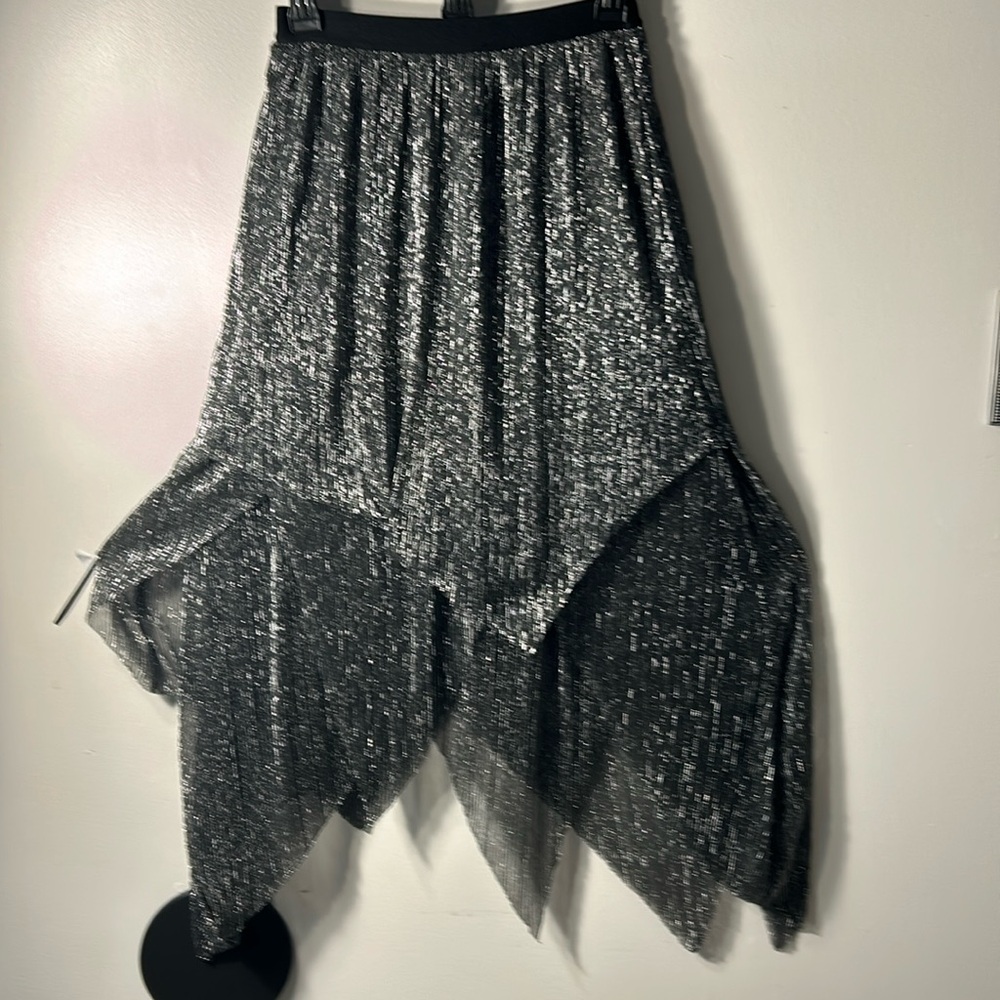 Allsaint Verna Metallic Shimmer Asymmetric Skirt